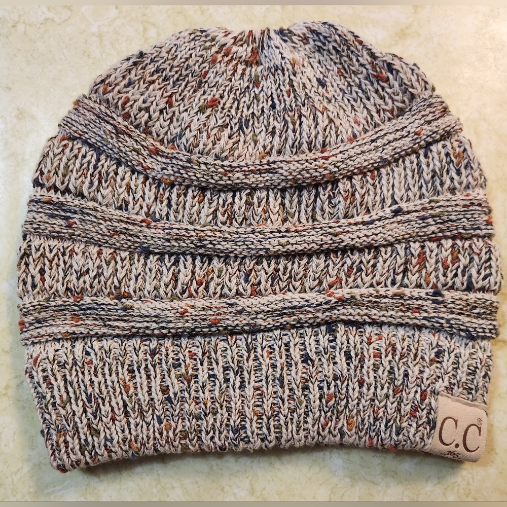 CC Boutique Multicolor Knit Beanie W/ Ponytail Opening